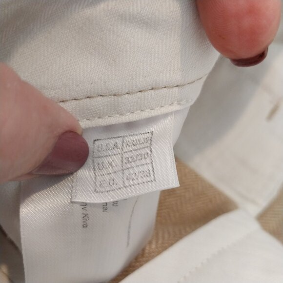 346 Brooks Brothers 100% Linen Pants Men 32x30 Dark Beige Tan Herringbone Cuffed - Picture 13 of 13